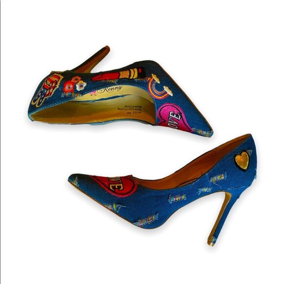 Penny Loves Kenny Shoes - Penny Loves Kenny Mixed Denim Pump with embroidery patchwork accents. Si…